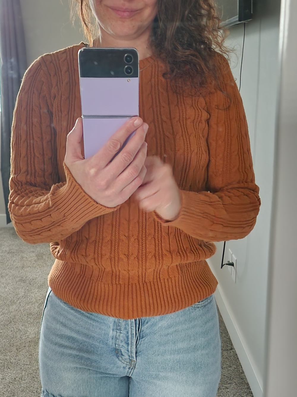 St. John's Bay Cable Crew Sweater in Rusty Orange